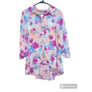 Xhilaration Beautiful Womens Floral Print 3/4 Sleeve Hi Lo Hem Pleated Back
